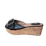 Fossil  Malea Platform Cork Wedge Sandals Y2K Black Leather Chunky Grunge Size 9 Photo 2