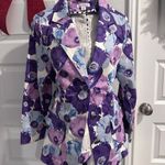 Joan Rivers Purple Multicolor Floral Print Two-Button Blazer Photo 1