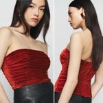 Reformation  Addie Ruched Smocked Strapless Velvet Top in Blood‎ Orange Size 4 Photo 14