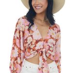 Lush Clothing Lush Pink Floral Batwing Tie Top Photo 1