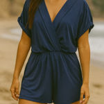 New! 1.STATE Women's Cuffed Sleeve Romper Blue,‎ size L Blue Size L Photo 0