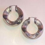 Chunky Silver Tone Wavy Retro Boho Hoop Earrings Photo 1