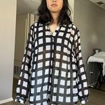 Michael Kors black & white plaid longsleeve shirt button down tops y2k size L Photo 1