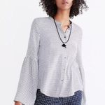 Madewell  Women's Size S Black White Bell-Sleeve Button-Down Shirt in Windowpane Photo 0