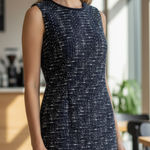 Calvin Klein Black Tweed Shift Dress with Fur Trim 8 Medium Photo 0