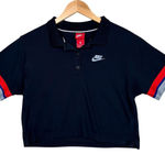 Nike Polo Shirt Womens Medium Black Cropped Embroidered Swoosh Stripe Sleeve Photo 0