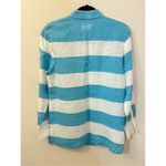 Escada Sport Aqua and White Striped Color Block Linen Button Down Blouse S Blue Photo 6