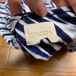 Chico's Geometric Print Top Womens Medium Blue White Diamond Pattern 3/4 Blouse Photo 3