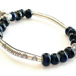 Black & Silver Bracelet ceramic beaded bohemian lotus charm stretchy x Photo 0