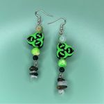 Green and Black Biohazard Beaded Earrings Handmade Photo 2