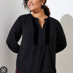 Loft  Plus Velvet Trim Swiss Dots Long Sleeve Blouse Black Size 16 Photo 0
