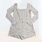 Long Sleeve Floral Bodycon Shorts Stretchy Romper Women's Size M Loungewear White Size M Photo 1