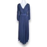 Tantease Navy Blue Maxi Dress Long Sleeve Slit Shoulder Draped Pleated Evening Photo 10
