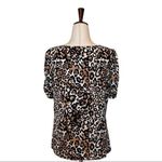 Talbots  Brown And Black Round Neck Animal Print Short Ruched Sleeve Blouse XS‎ Photo 2