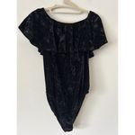 Altar'd State Altar’d State Black Ruffle Velvet Off The Shoulder Bodysuit Size Medium Photo 1
