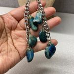 Boho Silver Lariat Necklace Blue Mesmerizing Swirls Leaf Y Photo 4