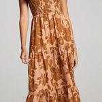 Saltwater Luxe  NWT Memphis Midi Dress Size Medium Rosewood Rust Floral Linen Photo 0