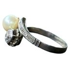 Antique Edwardian Diamond & Pearl Ring Hallmarked Wedding Promise Jewelry Silver Photo 10