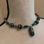 Women’s Bead Costume Necklace Beaded Blue / Green Glass Bronze Tone Choker Photo 3