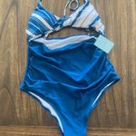 Cupshe New!  striped twisted front high rise cut out cross back one-piece  L Photo 1