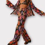 NWOT. 2 Piece Floral Pant Set with Button Down Top Red Photo 1