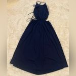 STAUD NEW  Vanessa Cut-out Maxi Back Tie Halter Dress in navy blue Size XL Photo 3