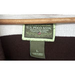 Y2K VTG US Polo Assn Brown White Striped Henley Hoodie Top Women’s L Bella Swan Size L Photo 4