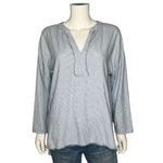 Velvet by Graham & Spencer Blue White Striped Fringe Peasant Coastal Top Size S Photo 1