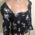 Free People  Square Neck Floral Peasant Top Black Photo 2