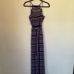Lorena Rose sleeveless maxi dress Boho lined tie belt colorful women’s size S Blue Photo 2