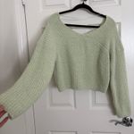 Kendall + Kylie Mint Green Knit Soft V Neck Cropped Sweater Photo 4