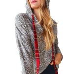 NEW NOW N FOREVER GREY LEOPARD PRINT & PLAID DRAWSTRING HOODIE Photo 5