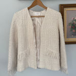 Alexis Cream Bouclé Fringe Open Blazer Medium | Textured Cotton Blend Tweed Chic Photo 0