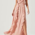 ASTR the label Adoria ruffle side slit maxi dress nude peach size medium NWOT Photo 9