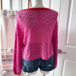 Free People Home Run Pink Red Crochet Knit Slouchy Pullover Sweater Size Small Photo 5