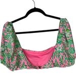 Lilly Pulitzer Ressina Pink Green Floral Square Neck Puff Sleeve Bikini Swim Top Photo 3