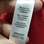 Chico's Size Medium (1) Red Textured Split Laced Up Neck Short Sleeve Top Photo 5