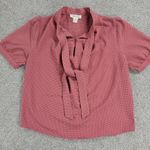 Monteau Womens Top Medium Red Polka Dots Tie Front Short Sleeve Loose Blouse Photo 5