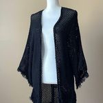 American Eagle AEO | Black Crochet Open Knit Fringe Cardigan Sweater Sz L Photo 2
