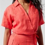 Athleta Playa tie linen shut sleeve wrap tie top Coral Photo 3