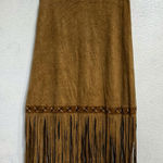 Yagi USA Tan Faux Suede Fringe Midi Skirt Sz M Size M Photo 0
