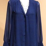 Vince Camuto striped Black & Blue long sleeve blouse, dress shirt with tie. SZ M Photo 0
