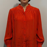 frame denim  Tomoto Red Silk Mandarin Collar Wide Cuff Swing Blouse XS Photo 0