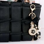 New Coco Designer Inspired Pearly Bedazzled Perfume Bag Charm Key Chain w Bow Photo 2