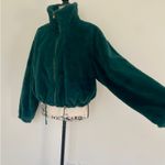 BE FOR DAWN Jacket Faux Fur Zip up Cropped Mock neck Size 8 Emerald green Cozy Aesthetic Photo 9
