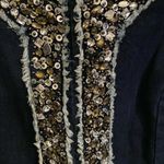 Draper's & Damon's petite denim jacket sequin Bead trim Embellished Glam Blazer Blue Size M Photo 2