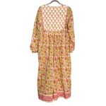 NWT SZ Blockprints Kitty Long Sleeve Floral Floral Print Midi Dress LARGE Pink Photo 3