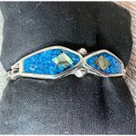 Alpaca Mexico Turquoise Composite Silver Hinged Bracelet & Dangle Earrings VTG Silver Photo 2