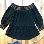 Whistles Off Shoulder Mandy Silk Cropped Boho Bardot Peplum Top Olive Size 2 Photo 3