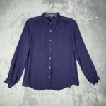 Lands' End Lands End Shirt Womens 10 Navy Blue Polka Dot Button Up Blouse Preppy Feminine Photo 1
